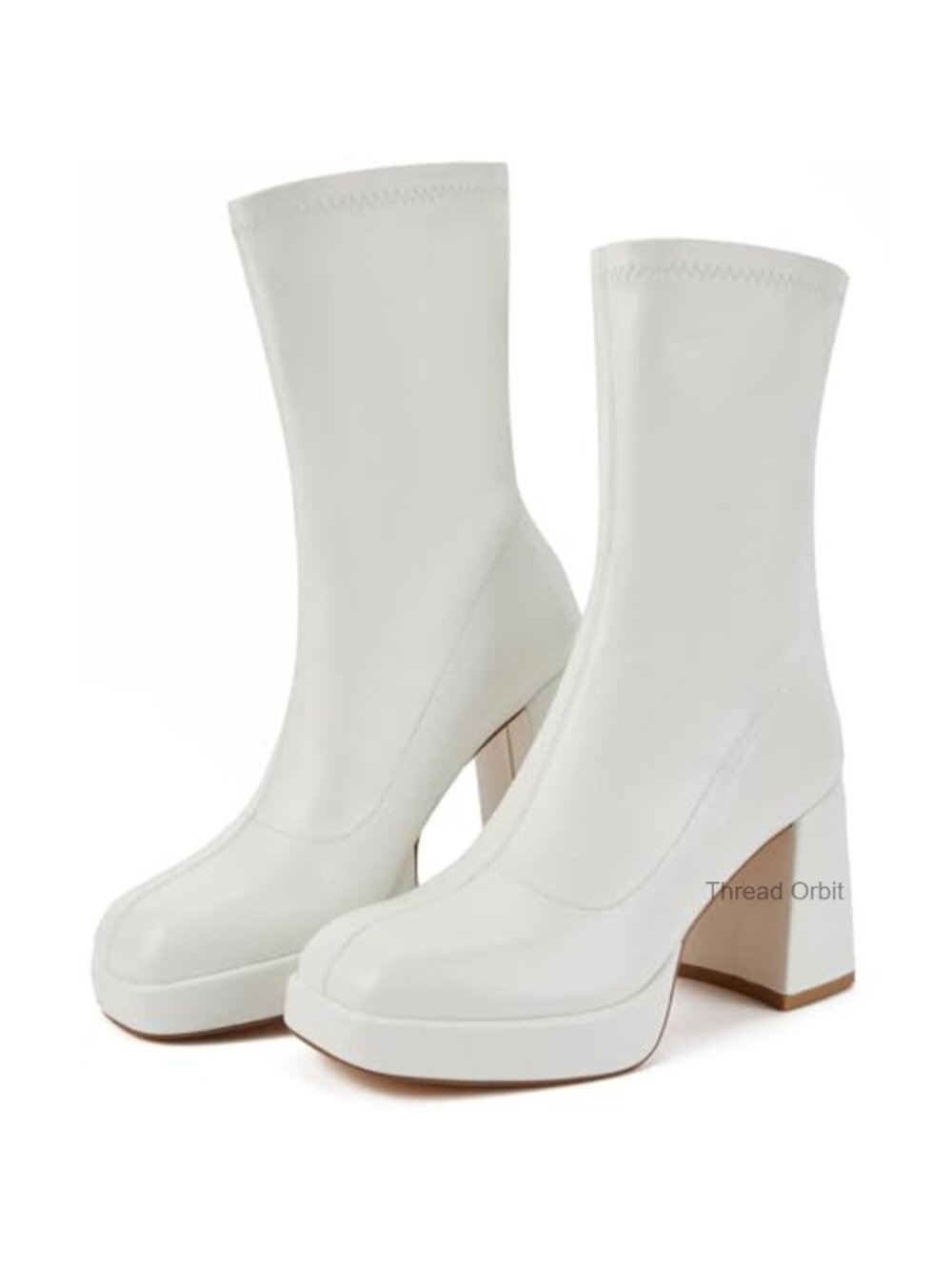 Putu Women's Platform Ankle Boots, Square Toe Chunky Heel Go Go Boots